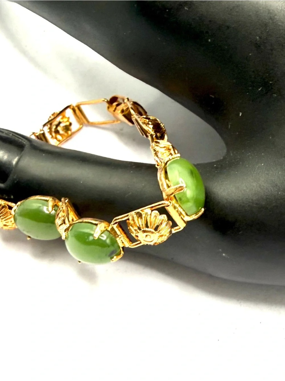 Chinese Gold Filled Bracelet with Green Jade Stones